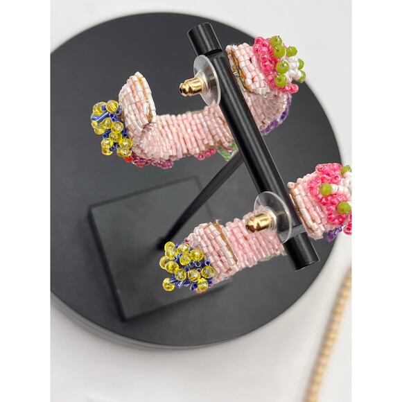 Mignonne Gavigan Designer Pink Lux Summer Beaded Pastel Flower Hoop Earring - Picture 5 of 11